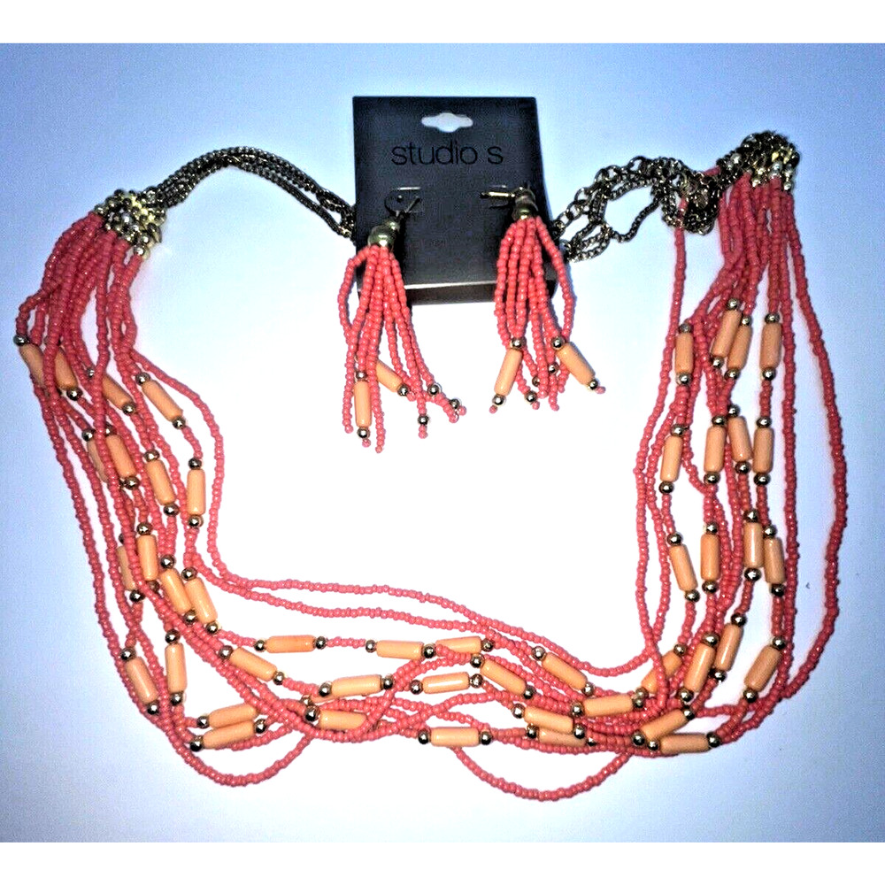Necklace and Earring Set Coral Color Studio S Fashion Costume Jewelry New